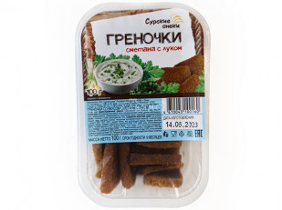Мучные полоски ОРАНЖЕВЫЕ со вкусом говядины 76 гр: Сурские гренки Сметана с луком (100 гр)